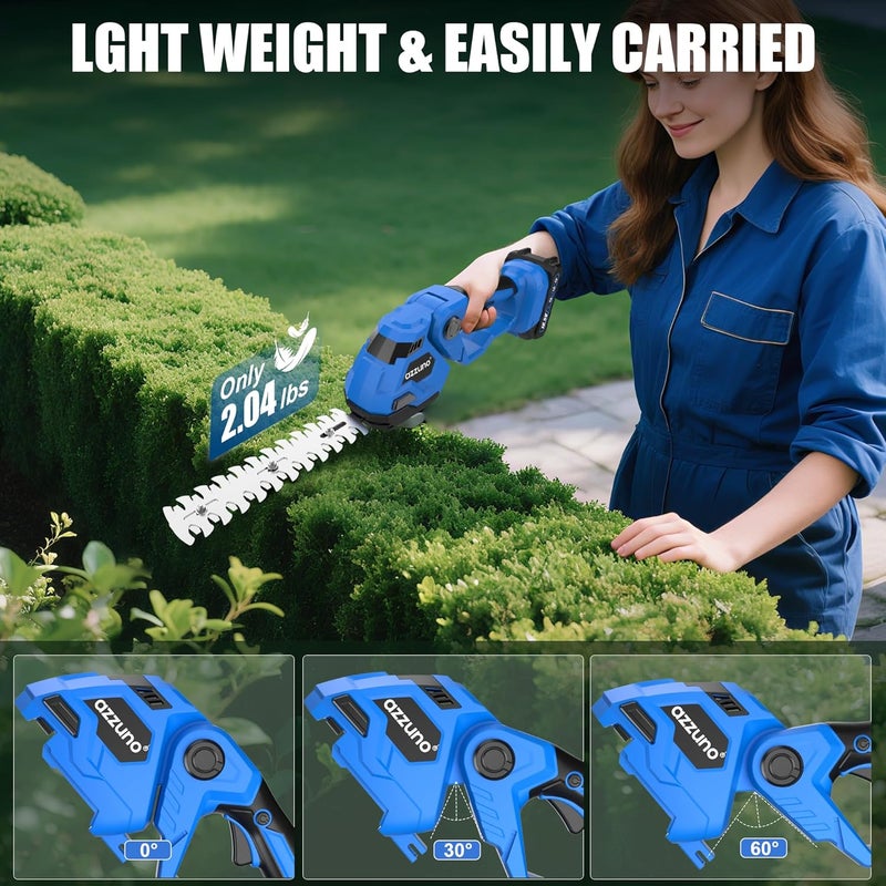 AZZUNO Hedge Trimmer Cordless, 2-in-1 Battery Powered Electric Hedge Trimmer&Grass Shears with Battery and Charger Included,Handheld Grass Cutter Shrub Trimmer for Gardens, Yards, Lawns - Image 5